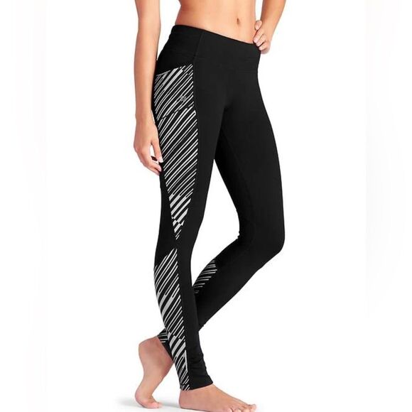 Athleta Pants - Athleta STING BE FREE Black and White Striped Reflective Leggings Size M